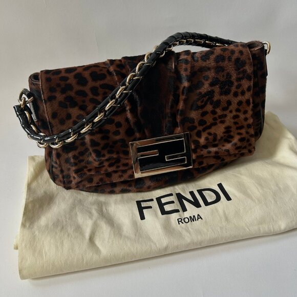 FENDI CHEETAH LEOPARD PONY HAIR MIA FLAP MAMA FOREVER - Picture 13 of 16
